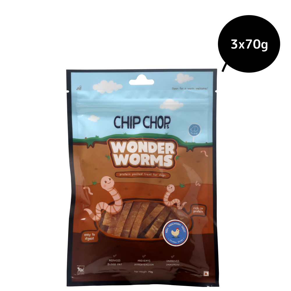 Chip Chops Wonder Worms Dried Chicken Strip with Mealworm Dog Treats