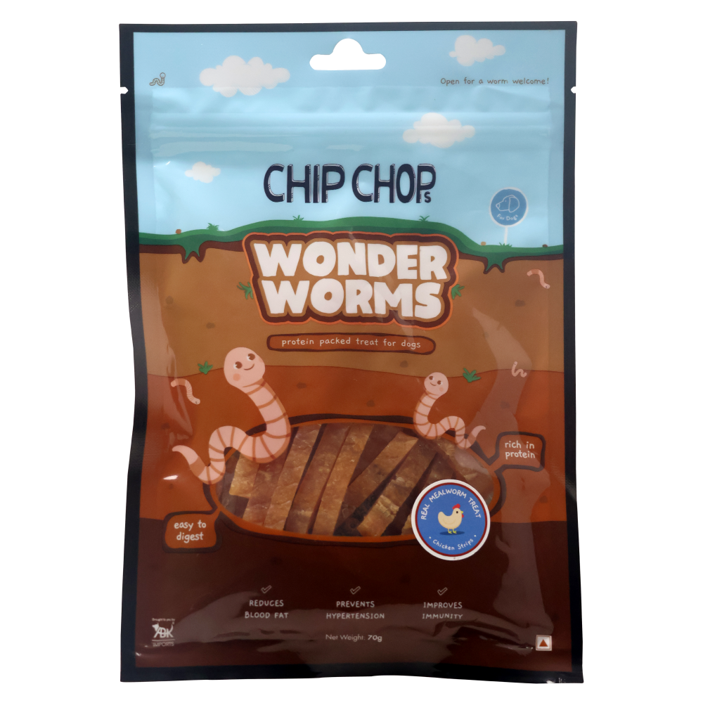 Chip Chops Wonder Worms Dried Chicken Strip with Mealworm Dog Treats