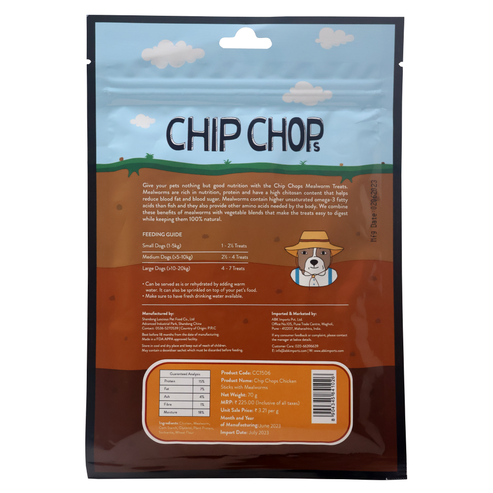Chip Chops Wonder Worms Chicken Sticks with Mealworms Dog Treats