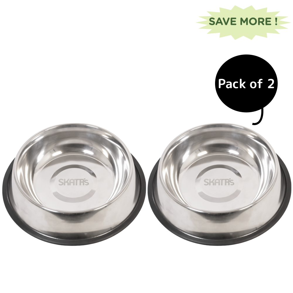 Skatrs Anti Skid Stainless Steel Bowl for Dogs and Cats (Pack of 2)