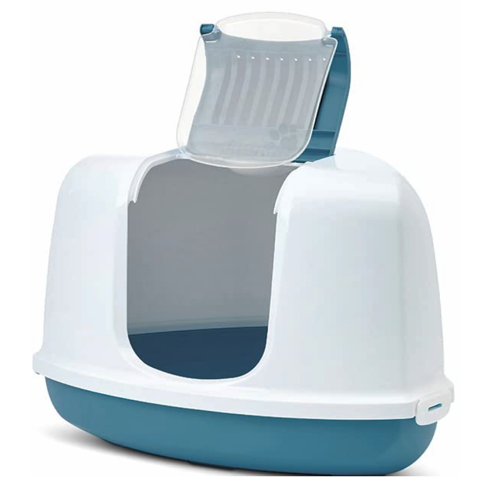 Savic Nestor Corner Toilet Home for Cats (White/Bluestone) Litter Supplies Savic