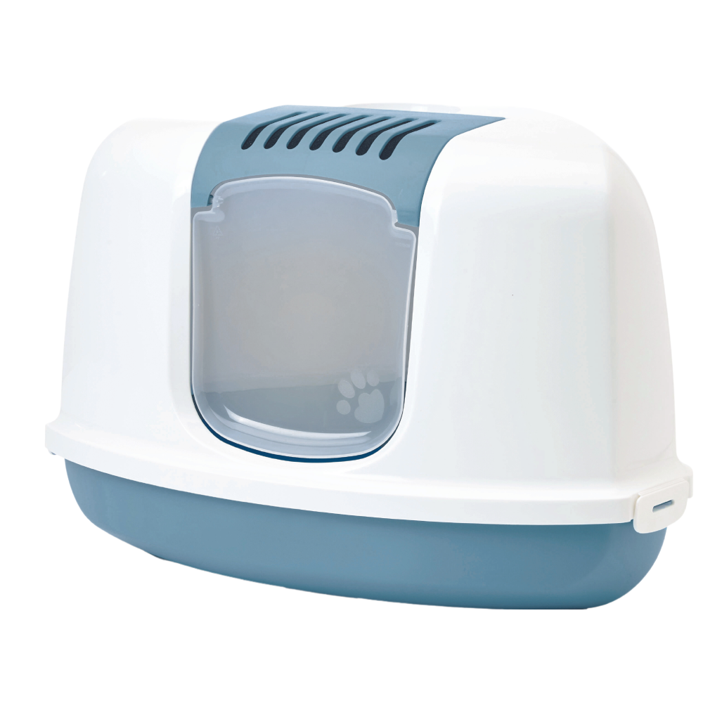 Savic Nestor Corner Toilet Home for Cats (White/Bluestone) Litter Supplies Savic 23x18x16in