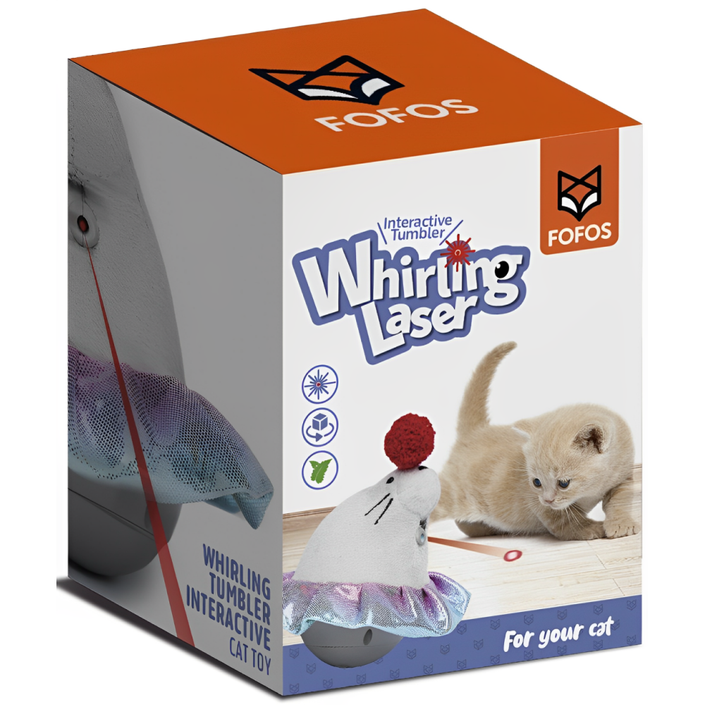 Fofos Whirling Laser Electronic Sea Lion Tumbler Toy for Cats (White/Grey)