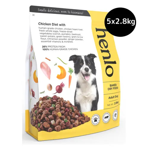 Henlo Chicken & Veg Baked Dry Food for Adult Dogs | 100% Human Grade Ingredients Dogs- Dry Food Henlo 5.6kg(2x2.8kg)