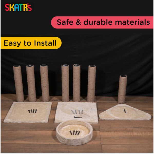 Skatrs Scratchy Wonderland Jumbo Multi Level Cat Tree with Sisal Posts Toy and Whisker Wonder Cat Scratcher with 2g Premium Catnip Combo