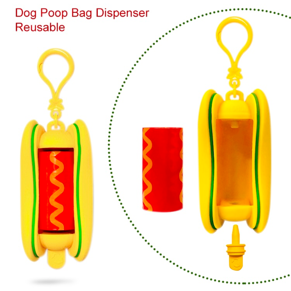 Talking Dog Club Hot Dog Poop Bag Dispenser for Dogs (Yellow/Red)