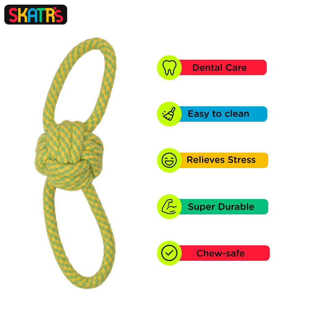 SKATRS Double Loop Knotted Rope Chew Toy for Dogs and Cats (Green/Yellow)
