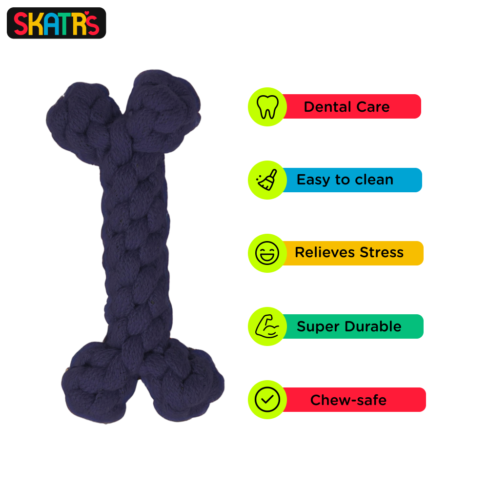SKATRS Bone Shaped Rope Chew Toy for Dogs and Cats