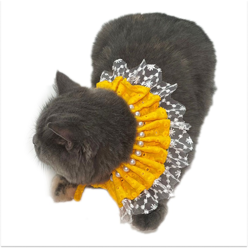 Dogobow Pearl Neck Tutu for Dogs and Cats (Yellow) (Get a Bow Free)