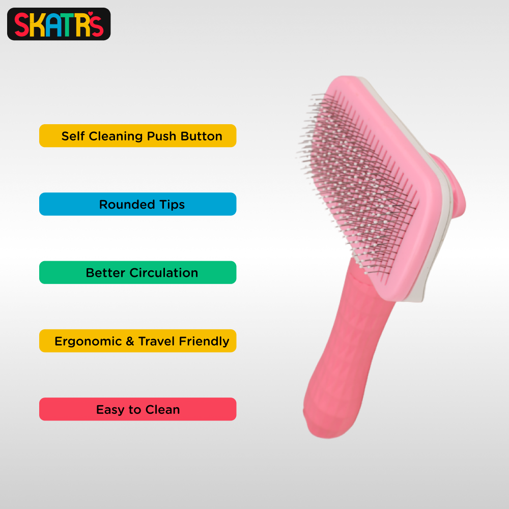 SKATRS Self Clean Slicker with Metal Bristles Brush for Dogs and Cats