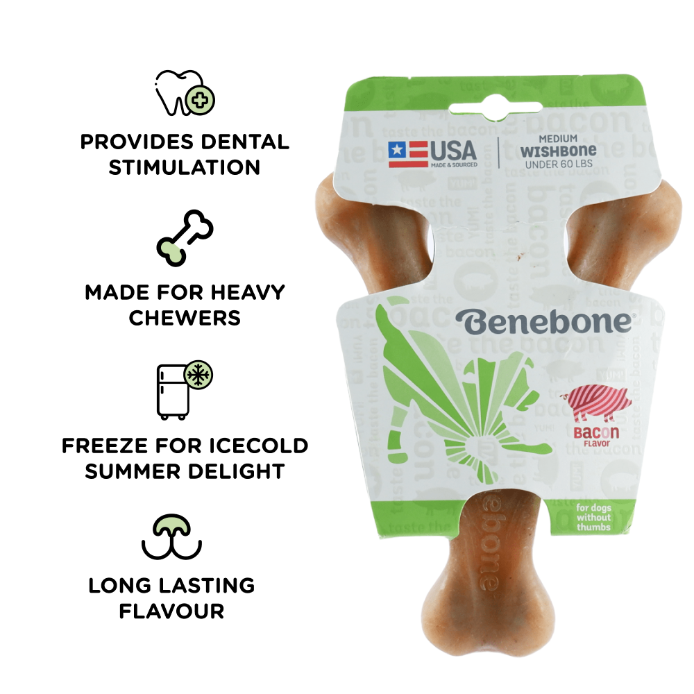Benebone Bacon Flavored Wishbone Chew Toy for Dogs | For Aggressive Chewers Dogs-Toys Benebone