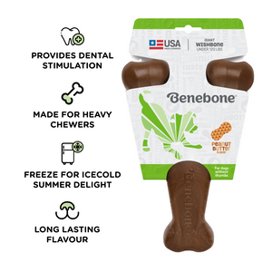 Benebone Peanut Butter Flavored Wishbone Chew Toy  for Dogs | For Aggressive Chewers