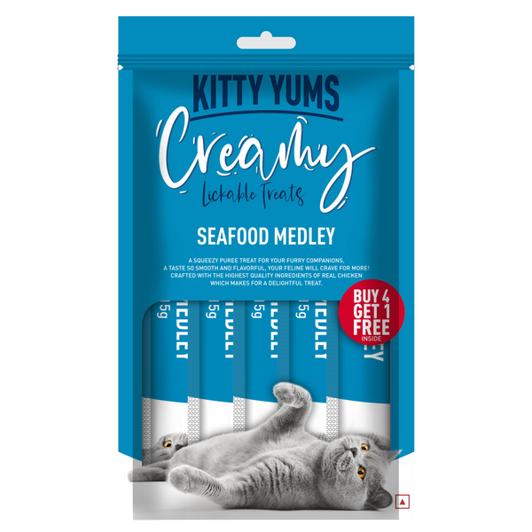 Kitty Yums Seafood Medley, Tuna & Bonito and Salmon & Skipjack Creamy Cat Treats Combo