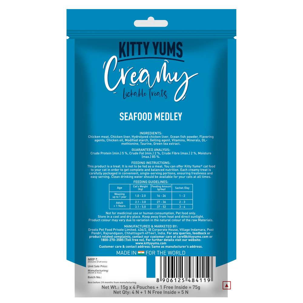 Kitty Yums Seafood Medley, Tuna & Bonito and Salmon & Skipjack Creamy Cat Treats Combo Cats-Treats & Others Kitty Yums