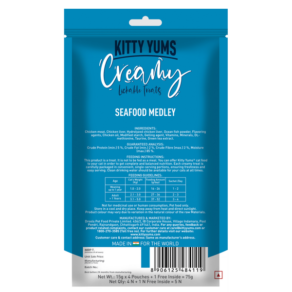 Kitty Yums Seafood Medley, Tuna & Bonito and Salmon & Skipjack Creamy Cat Treats Combo
