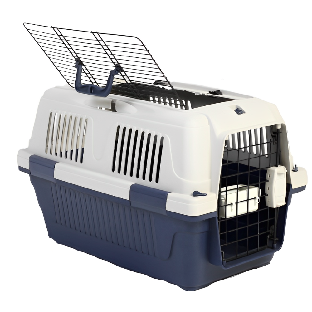 NutraPet Closed Top Open Grill Carrier Box for Dogs and Cats (Dark Blue)