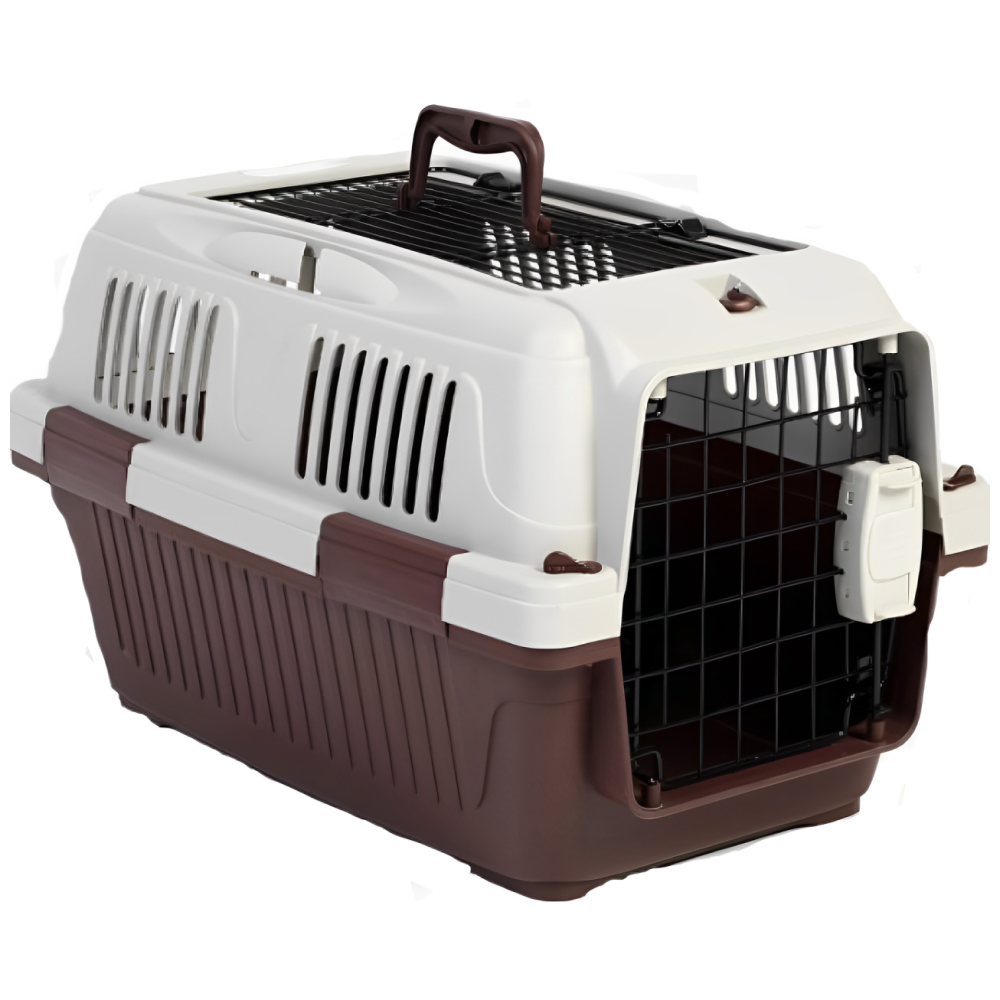NutraPet Closed Top Open Grill Carrier Box for Dogs and Cats (Dark Red)