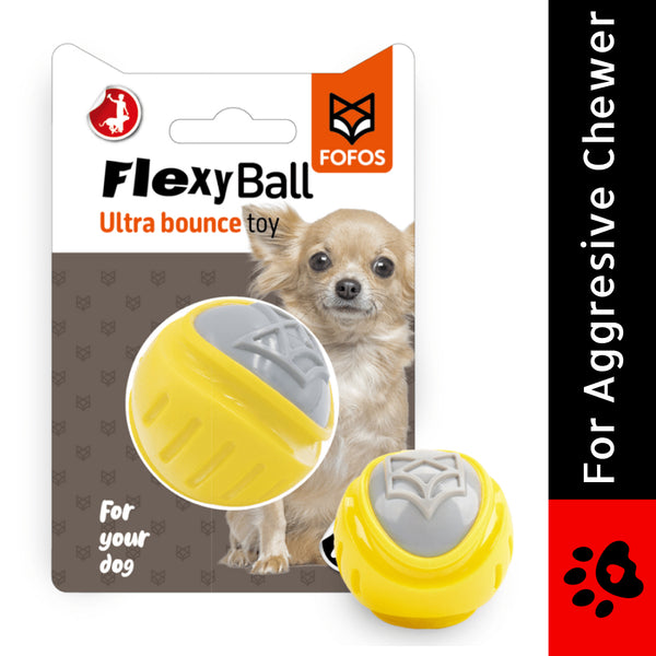 Barkbutler x Fofos Flexy Ball Ultra Bounce Toy for Dogs (Yellow & Grey) | For Aggressive Chewers