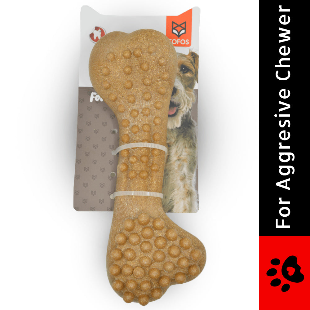 Fofos Woodplay Brush Bone Toy for Dogs | For Aggressive Chewers (Brown)