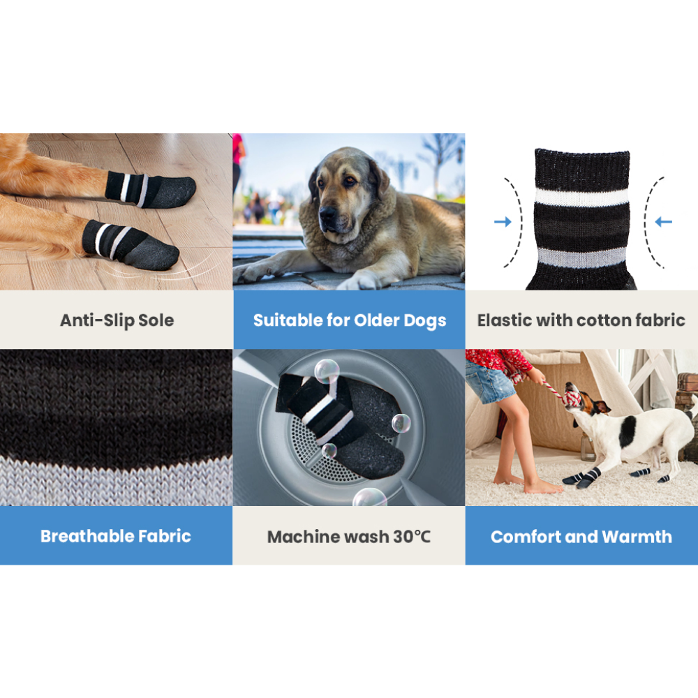 Trixie Non Slip with All Round Rubber Coated Socks for Dogs (Black, Set of 4) Dogs-Clothing & Accessories Trixie