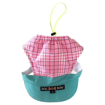 Dogobow Gingham Baseball Cap for Dogs and Cats (Teal/Pink) (Get a Bow Free)