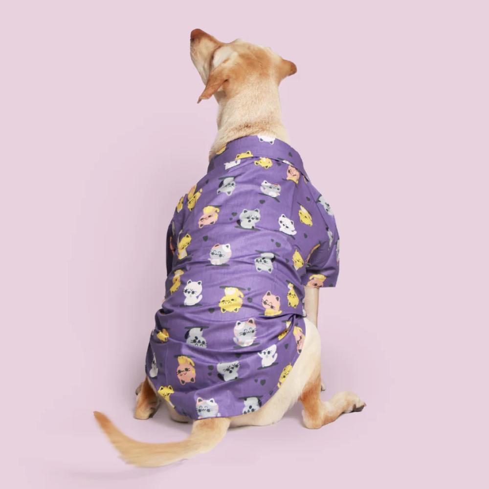 Pet Set Go Funky Cats Print Cotton Shirt for Dogs (Purple)