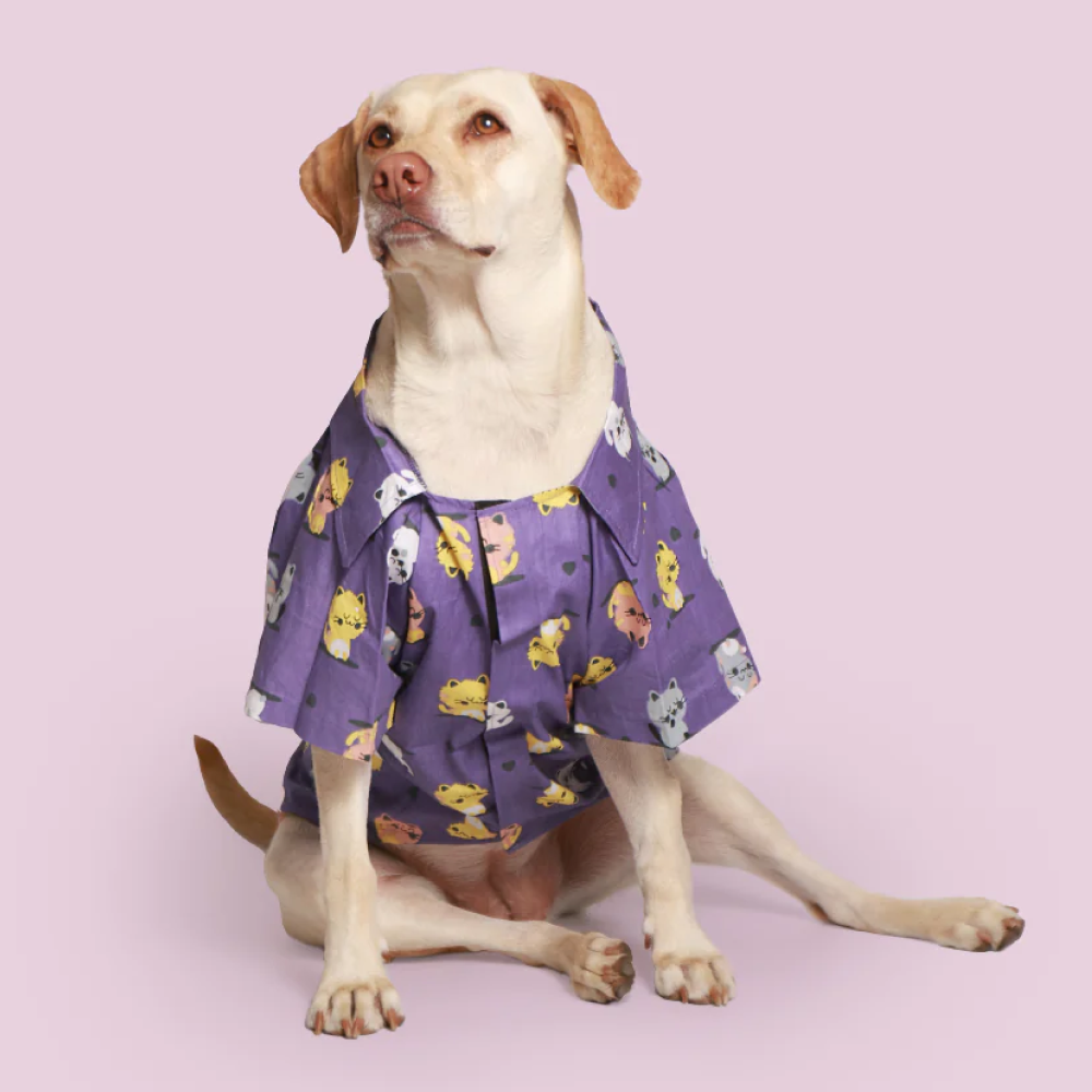 Pet Set Go Funky Cats Print Cotton Shirt for Dogs (Purple)