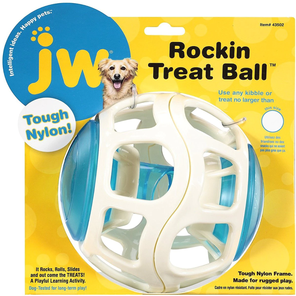 JW Rockin Treat Ball Toy for Dogs (White/Blue)