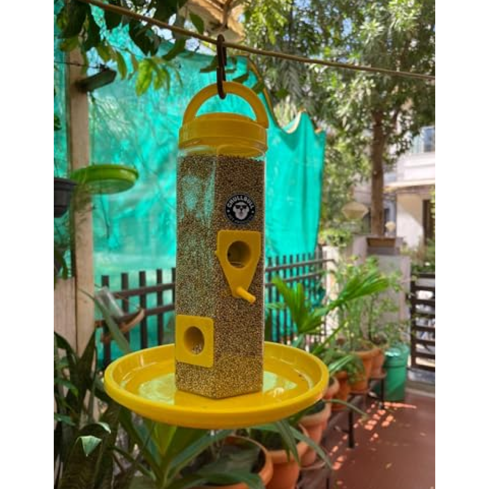 Chullbull Balcony Grill Food Feeder for Birds (Yellow) Birds Chullbull Dropship Pack of 1