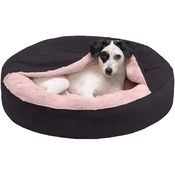 Fluffy Petslover Calming Anti Anxiety Hooded Fabric Bed with Attached Blanket for Dogs and Cats (Black) (Limited Stocks)