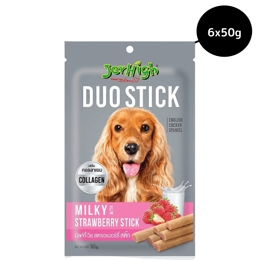 JerHigh Milky With Strawberry Duo Stick Dog Treat
