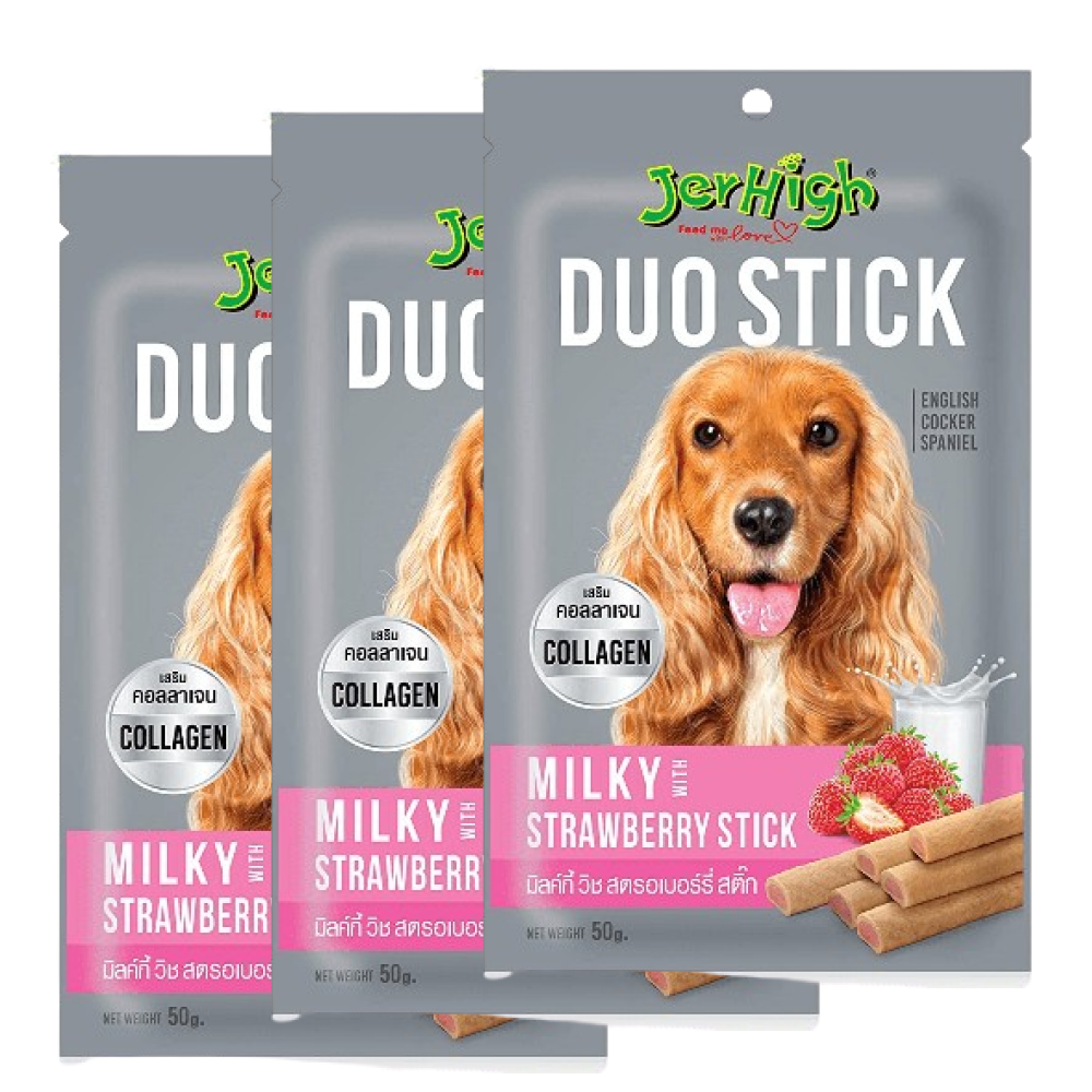 JerHigh Milky With Strawberry Duo Stick Dog Treat