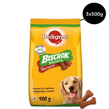 Pedigree Lamb Flavour Biscrok Biscuits Dog Treats (500g)