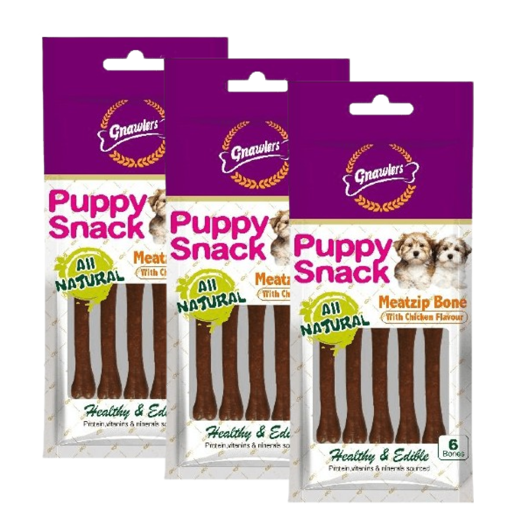 Gnawlers Puppy Snack Meatzip Bone Chicken Flavoured Dog Treats