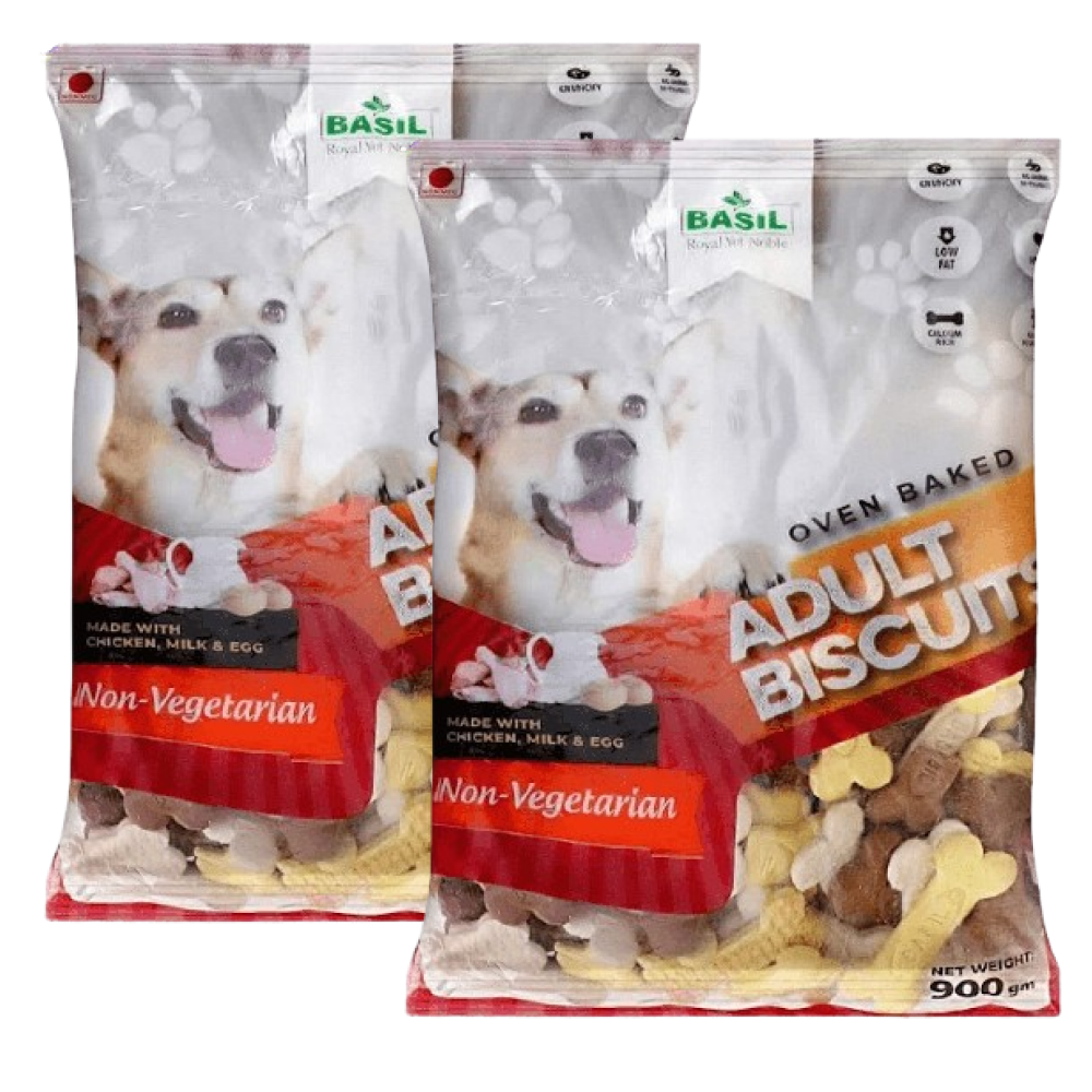 Basil Non Veg Bone Shaped Adult Dog Biscuits Dog Treats + Others Basil 2x900g