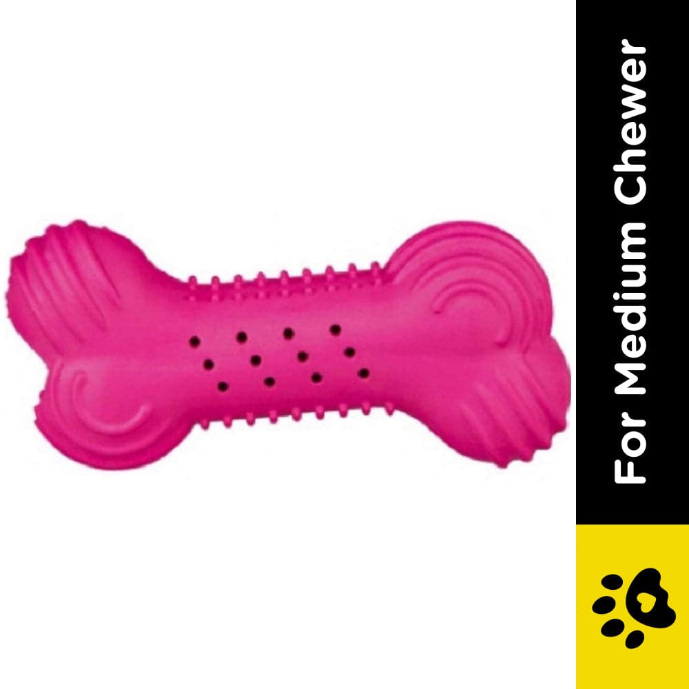 Trixie Natural Rubber Rustling Bone Toy for Dogs (Pink)