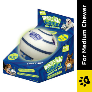 Wobble Wag Giggle Glow in The Dark Interactive Toy for Dogs | For Medium Chewers (White)