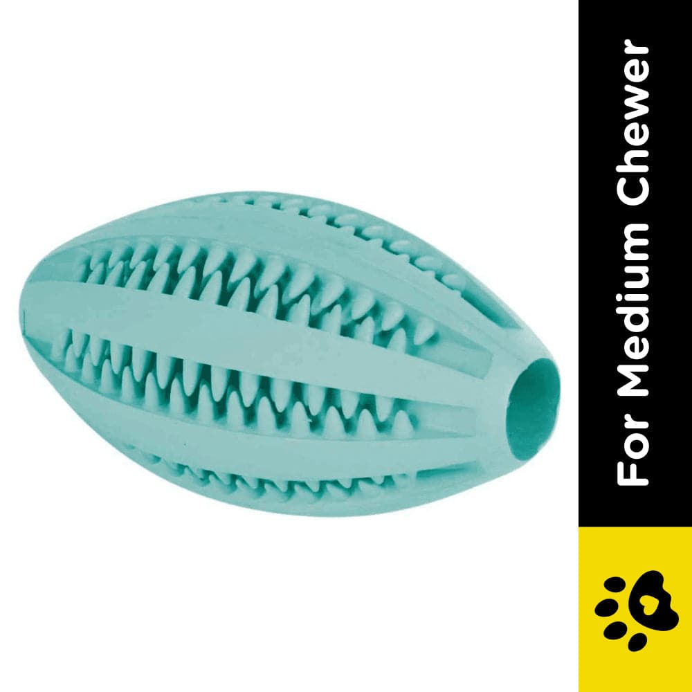 Trixie Denta Mint Flavour Natural Rubber Fun Rugby Ball Toy for Dogs | For Medium Chewers