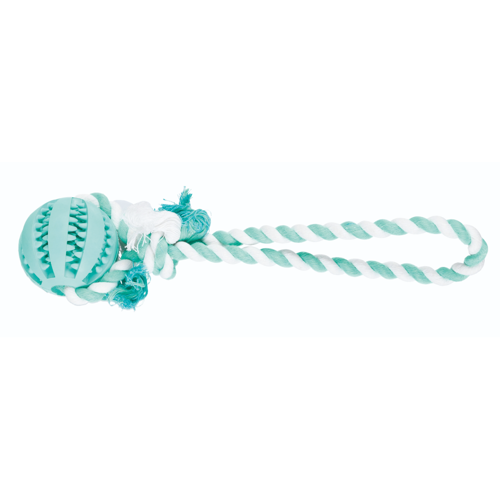 Trixie Denta Playing Rope with Fun Ball Mint Flavour Natural Rubber Toy for Dogs (Mint Green)