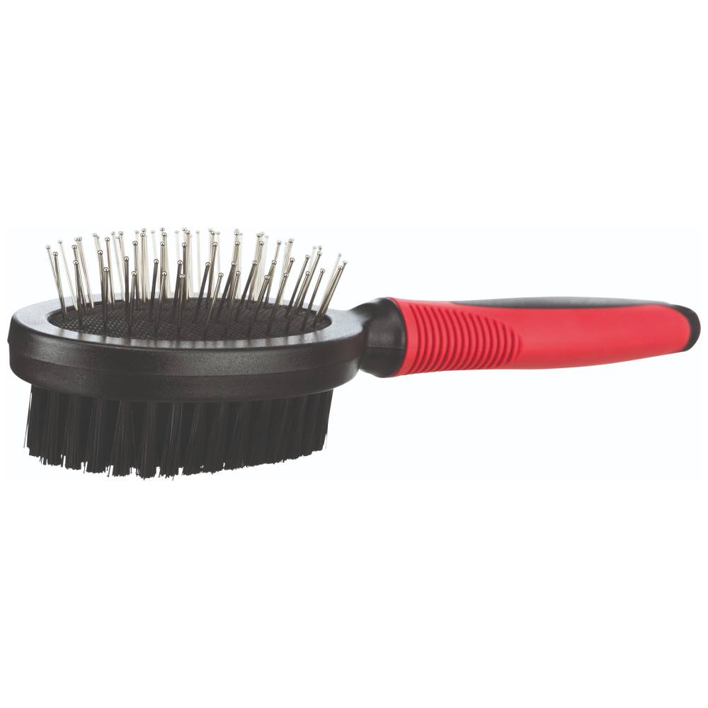 Trixie Double Sided Pin and Bristle Brush for Dogs (Black/Red)