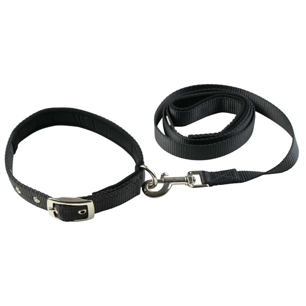 TopDog Premium Nylon Collar and Leash Set for Dogs (Black) Dogs-Collar, Leashes, harnesses TopDog Premium Dropship L:17-22 in Neck