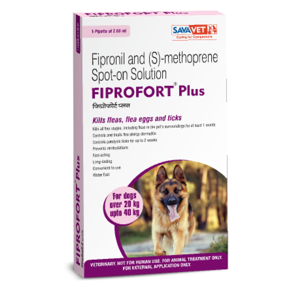 Savavet Kiwof Plus Dog Deworming Tablet (10 tablets) and Fiprofort Plus Tick & Flea Control Spot On for Dogs (20-40kg) Combo