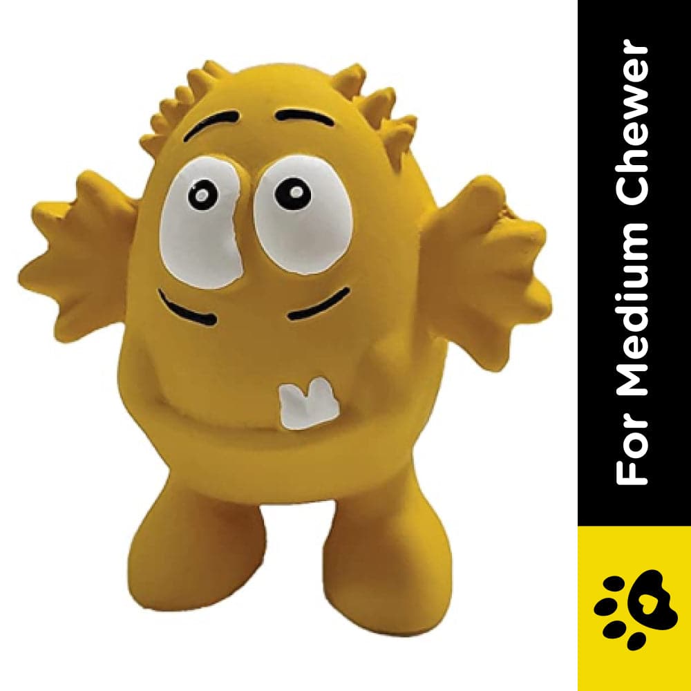 Goofy Tails Latex Yellow Monster Toy for Dogs