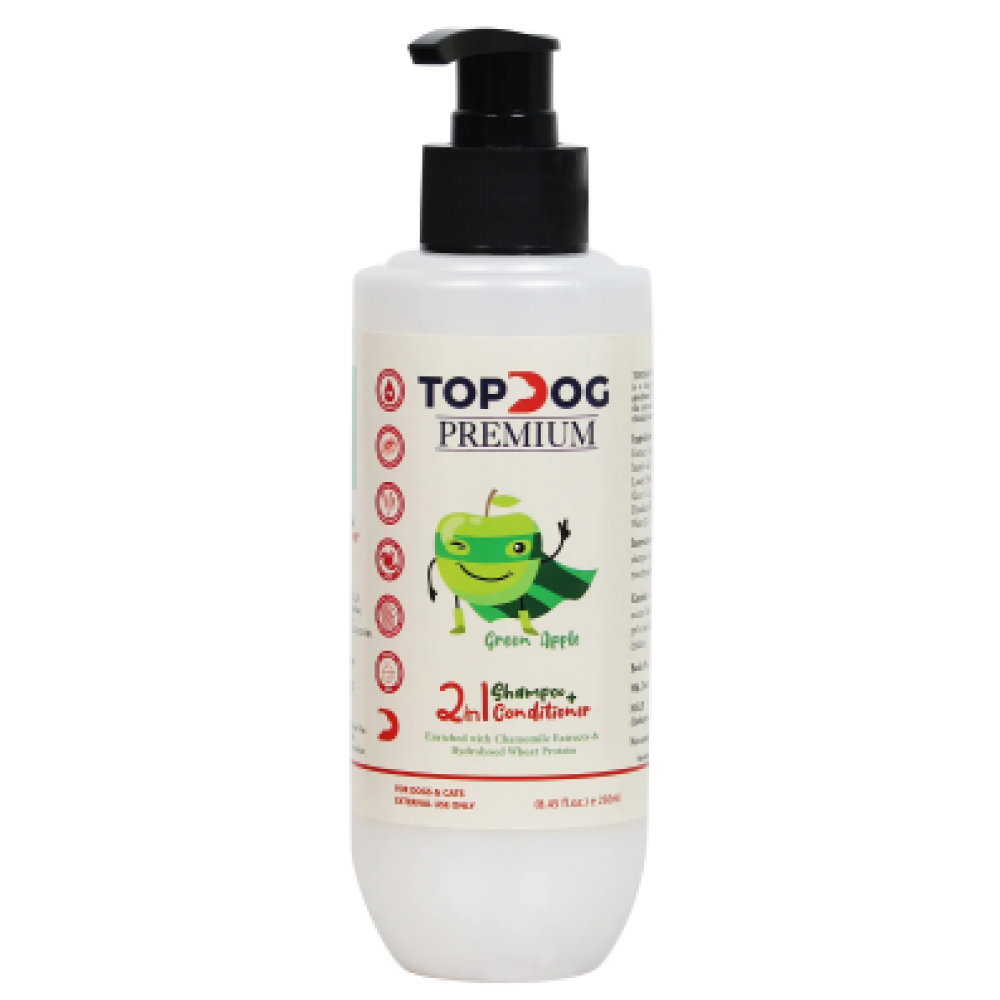TopDog Premium Green Apple 2 in 1 Shampoo and Conditioner for Dogs and Cats