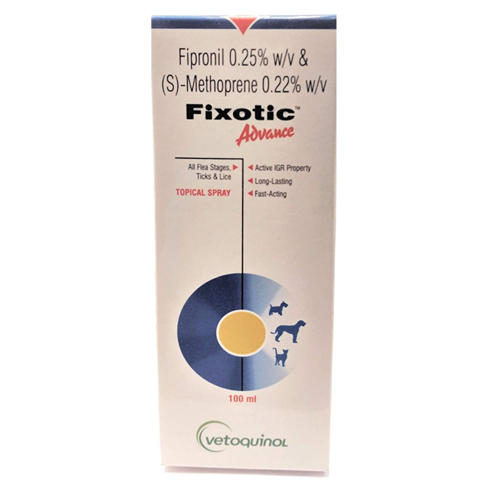 Vetoquinol Fixotic Advance (Fipronil) Tick and Flea Control Spray for Dogs & Cats (100ml)