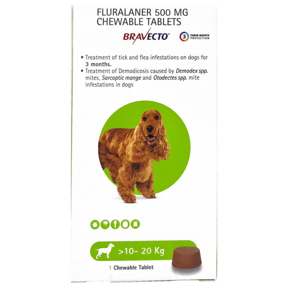 MSD Animal Health Bravecto Tablet (500mg) and Vivaldis Exsite Dog Shampoo Tick & flea Control Combo