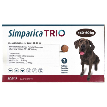 Zoetis Simparica Trio Tick and Flea Control Tablet for Dogs (pack of 3 tablets)