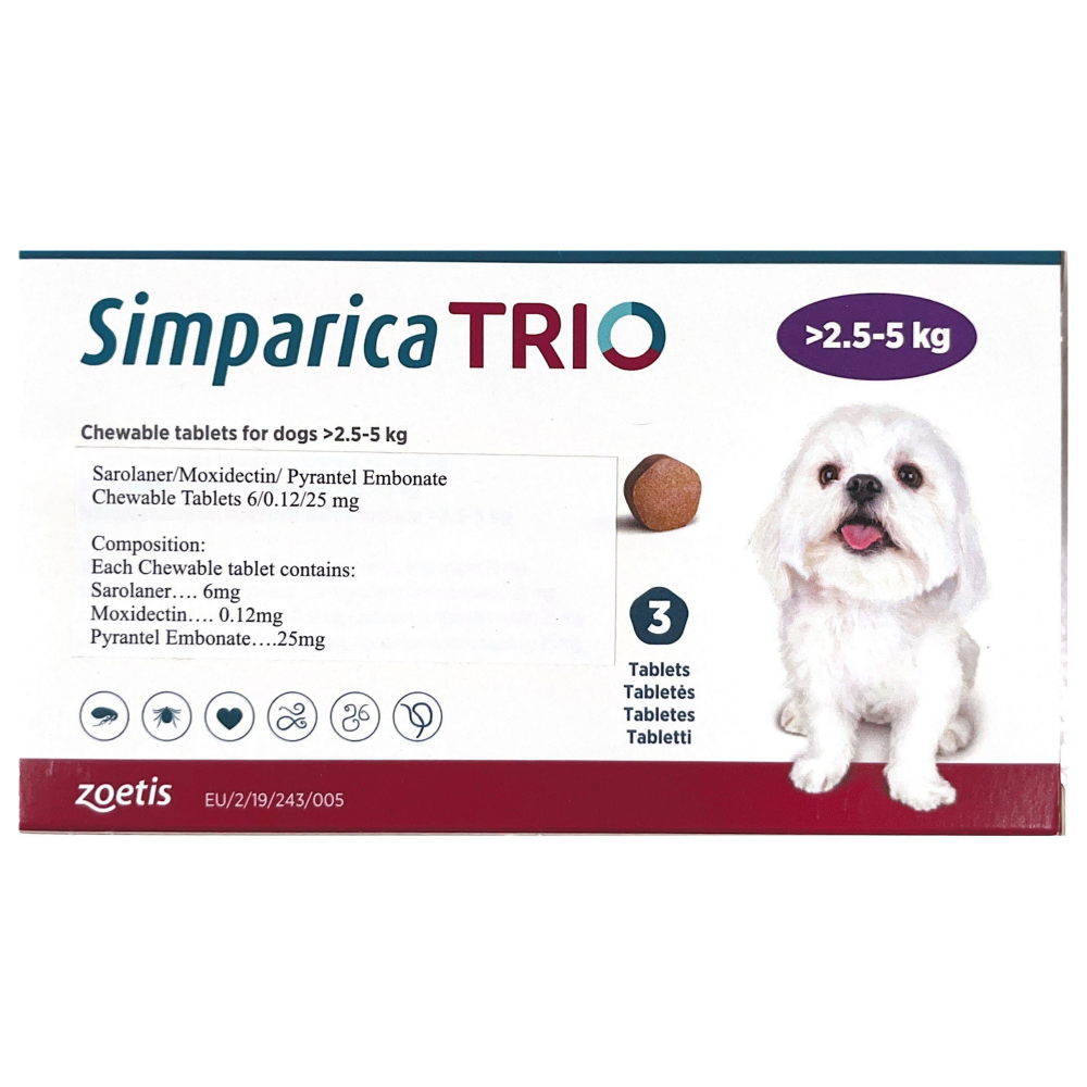 Zoetis Simparica Trio Dog Tick and Flea Control Tablet (pack of 3 tablets)