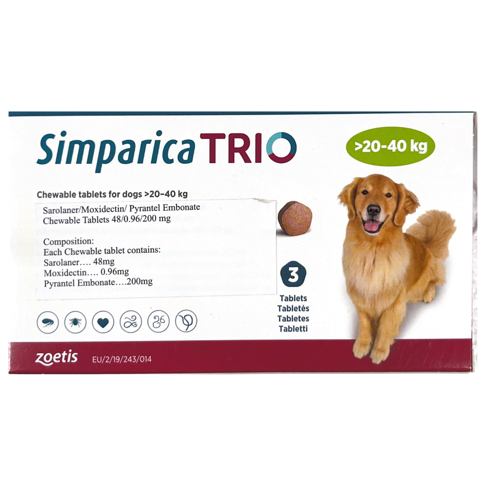 Zoetis Simparica Trio Tablet (20-40 kg) and Virbac Clinar M Shampoo Tick & Flea Control Combo for Dogs Dogs-Pharmacy Exclusive Combo