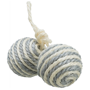 Trixie 2 Sisal Balls on a Rope with Bell Toy for Cats (Grey)